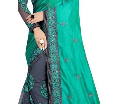 Dishitha Creation Indian Women s Designer Embroidered Art Silk Saree - Green on Sale