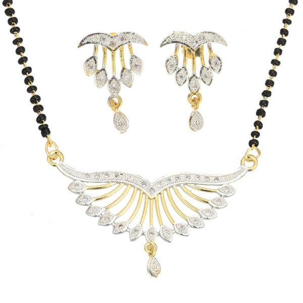 AanyaCentric Gold-plated Mangalsutra Pendant Earring Set & Silver Plated Anklet For Sale