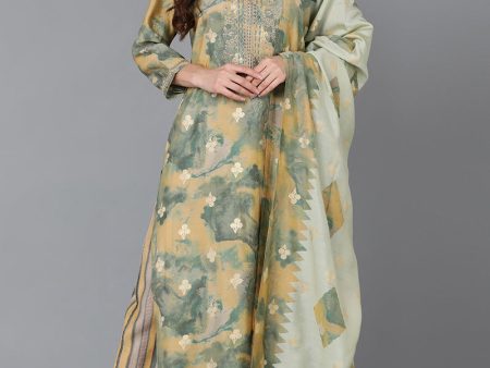 Women s Yellow Silk Blend Straight Kurta Palazzo With Dupatta - Rasiya Hot on Sale