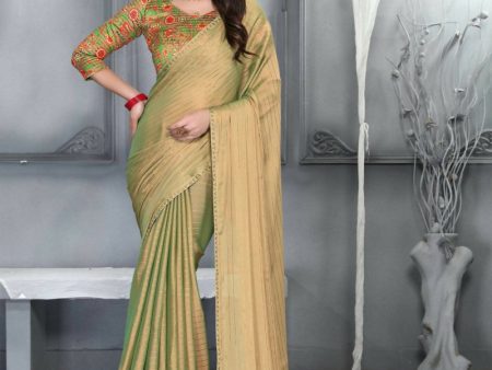 Aastha Fashion Women s Beige Sequence with Digital Printed Silk Moss Designer Saree with Blouse For Sale