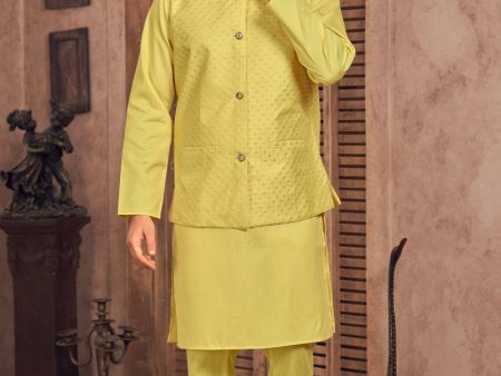 Aastha Fashion Men s Mustard Banglori Silk Kurta Pajama with Embroidery Sequence Work Koti Cheap