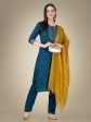 Malishka Women s Embroidered Cotton Blend Kurta Pant Dupatta Set-Blue Supply