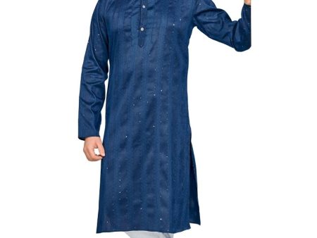 Aastha Fashion Men s Blue Jacquard Silk Sequence Work Party Wear Kurta with Pajama For Sale