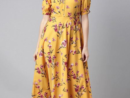 Women s Yellow Georgette Floral Print Maxi Dress - Rasiya Online Sale