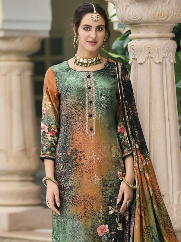 Aastha Fashion Women s Multicolor Pure Crepe Floral Digital Print with Jardoshi Handwork & Crystal Work Designer Straight Suit Set Online Hot Sale