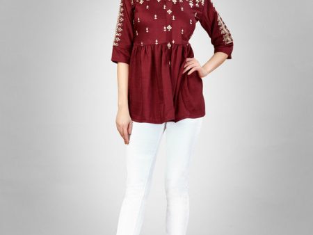 Malishka Women s Embroidered A-Line Rust Tunic Online Sale