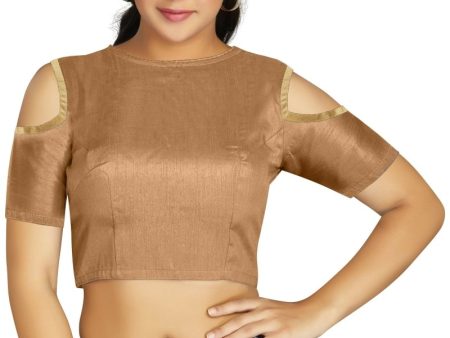 Aastha Fashion Women s Beige Art Silk Cold Shoulder Sleeve Readymade Blouse For Cheap