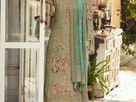 Aastha Fashion Women s Olive Muslin Floral Digital Print with Resham Thread & Sequin Designer Straight Suit Set Discount