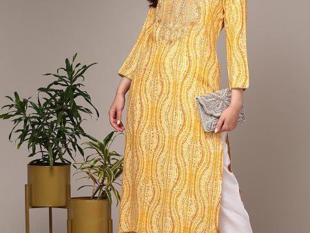 Women s Yellow Viscose Rayon Abstract Printed Kurta - Rasiya Cheap