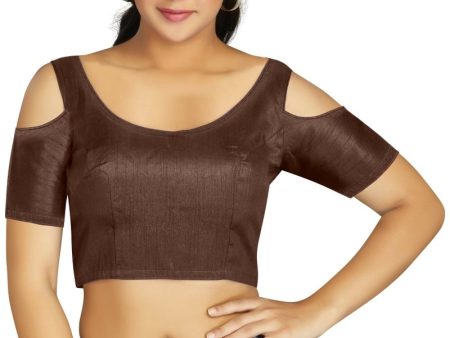 Aastha Fashion Women s Coffee Art Silk Cold Shoulder Sleeve Readymade Blouse For Discount