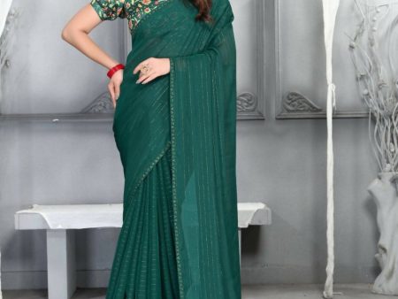 Aastha Fashion Women s Bottle Green Sequence with Digital Printed Silk Moss Designer Saree with Blouse Online now