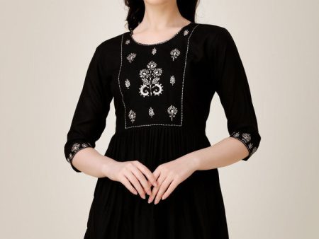 Malishka Women s Embroidered A-Line Black Tunic For Discount