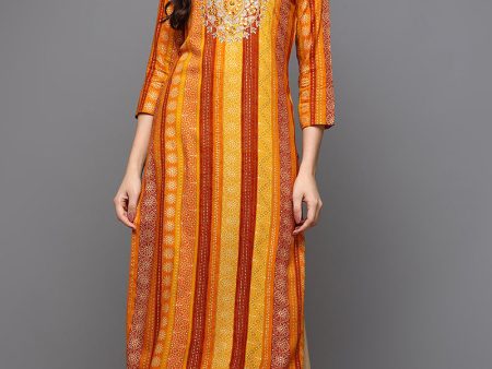 Women s Yellow Viscose Rayon Ethnic Motifs Straight Kurta - Rasiya Supply