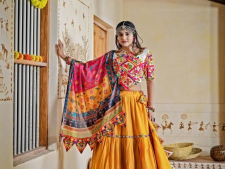 Aastha Fashion Mustard Rayon Ready Mirror Lace work Readymade Traditional Lehenga Choli Set on Sale