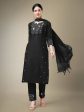 Aastha Fashion Women s Black Cotton Blend Embroidery & Fancy Lace Work Kurta with Trouser & Dupatta Hot on Sale