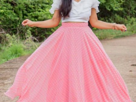 Dishitha Creation Printed Stitched Lehenga & Crop Top - White & Pink Sale