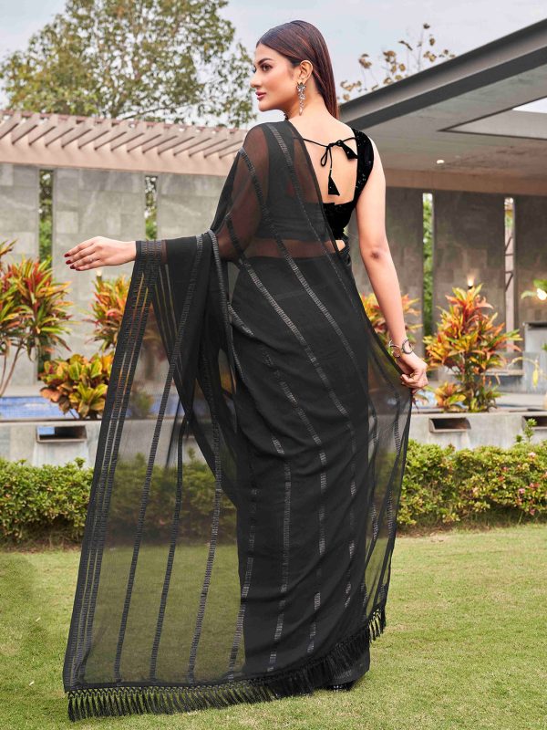 Tikhi Imli Black Striped Sequinned Saree For Discount