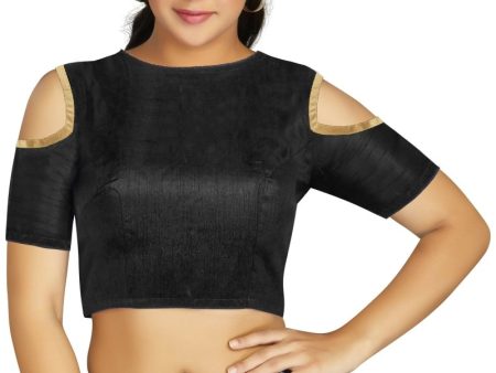 Aastha Fashion Women s Black Art Silk Cold Shoulder Sleeve Readymade Blouse Supply