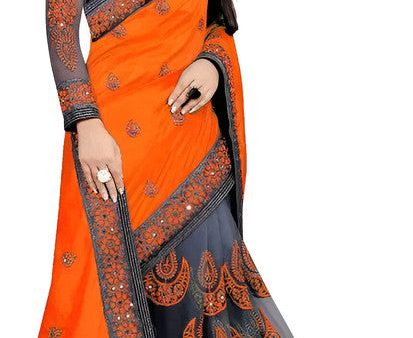 Dishitha Creation Indian Women s Designer Embroidered Art Silk Saree - Orange Online