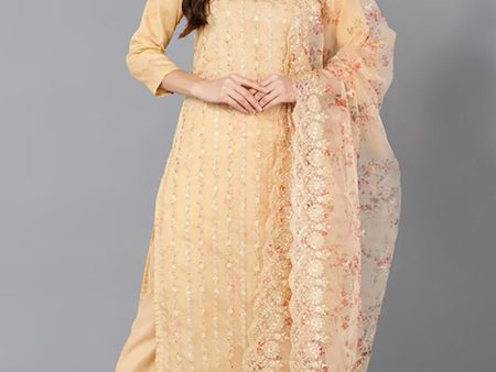 Women s Yellow Organza Ethnic Motifs Straight Suit Set - Rasiya For Cheap