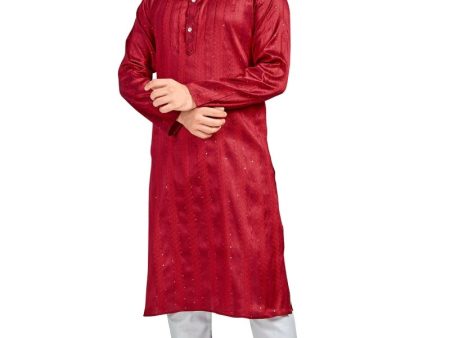 Aastha Fashion Men s Maroon Jacquard Silk Sequence Work Party Wear Kurta with Pajama For Sale