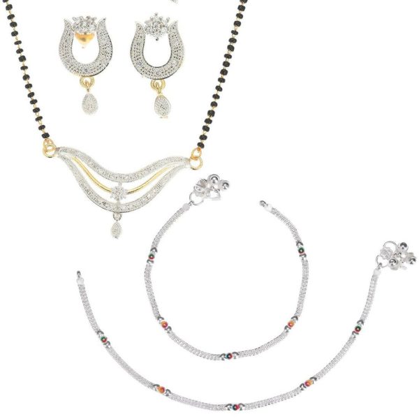 AanyaCentric Gold-plated Mangalsutra Pendant Earring Set & Silver Plated Anklet Supply