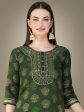 Malishka Women s Embroidered Cotton Blend Kurta Pant Dupatta Set-Dark Green Cheap