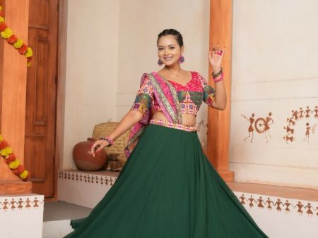 Aastha Fashion Green Georgette Embroidery Thread with Zari work Readymade Lehenga Choli Set Hot on Sale