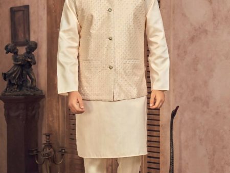 Aastha Fashion Men s Cream Banglori Silk Kurta Pajama with Embroidery Sequence Work Koti Online