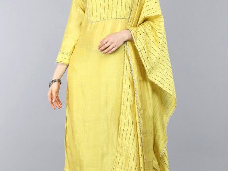 Women s Yellow Poly Chanderi Solid Straight Suit Set - Rasiya Online Hot Sale