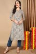 Women s Beige Viscose Rayon Abstract Printed Straight Kurta - Rasiya Online