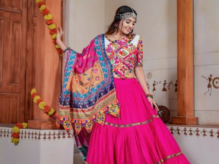 Aastha Fashion Pink Rayon Ready Mirror Lace work Readymade Traditional Lehenga Choli Set Cheap