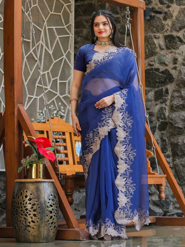 Tikhi Imli Blue Embroidered Organza Saree Fashion