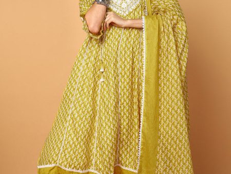 Women s Yellow Viscose Rayon Ethnic Motifs Printed Flared Suit Set - Rasiya Supply