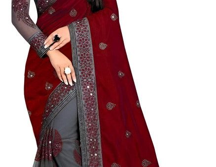 Dishitha Creation Indian Women s Designer Embroidered Art Silk Saree - Maroon Online Hot Sale