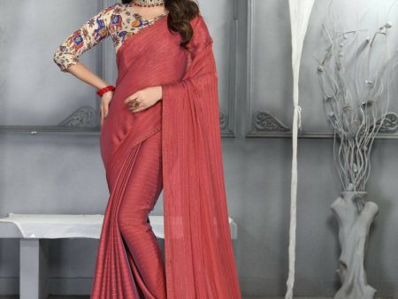 Aastha Fashion Women s Coral Sequence with Digital Printed Silk Moss Designer Saree with Blouse Sale