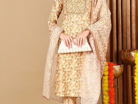 Women s Beige Pure Cotton Geometric Printed Suit Set - Rasiya Online