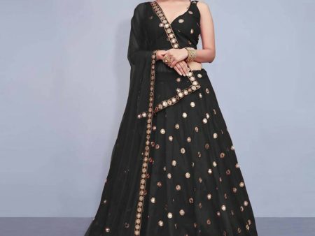 Aastha Fashion Women s Black Jari Embroidery with Real Mirror work Taffeta Silk Designer Lehenga Choli on Sale