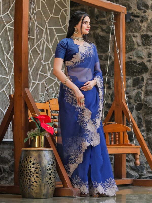 Tikhi Imli Blue Embroidered Organza Saree Fashion