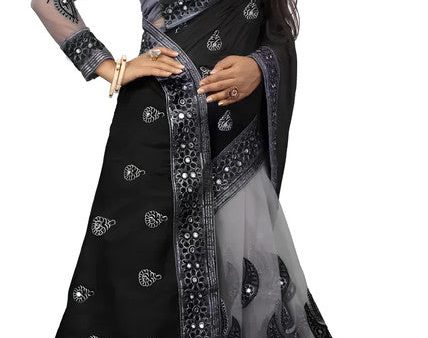 Dishitha Creation Indian Women s Designer Embroidered Art Silk Saree - Black Discount