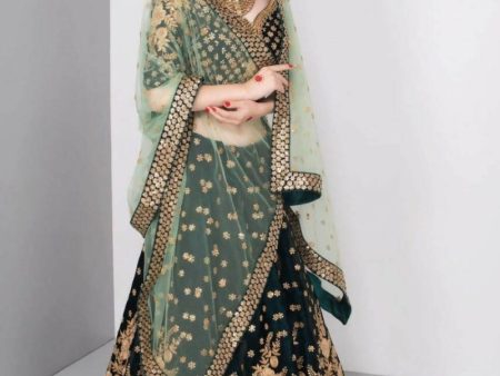 Aastha Fashion Women s Bottle Green Sequin with Jari Cording Embroidery Tafeta Satin Lehenga Choli on Sale