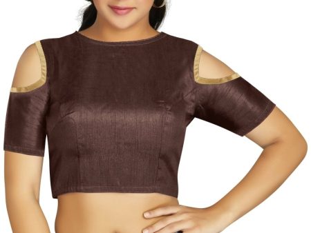 Aastha Fashion Women s Coffee Art Silk Cold Shoulder Sleeve Readymade Blouse For Discount