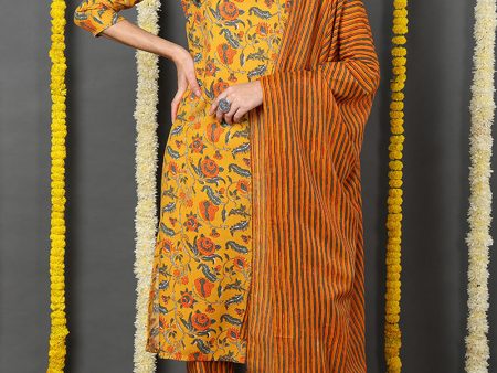 Women s Yellow Viscose Rayon Floral Printed Straight Suit Set - Rasiya Sale