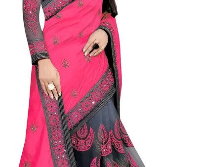 Dishitha Creation Indian Women s Designer Embroidered Art Silk Saree - Pink Supply