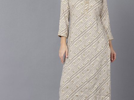 Women s Beige Cotton Straight Kurta - Rasiya on Sale