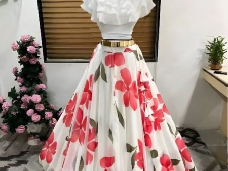 Dishitha Creation Floral Printed Stitched Lehenga & Crop Top - White & White Online Sale