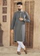 Aastha Fashion Men s Grey Viscose Embroidered Party Wear Kurta with Pajama Supply