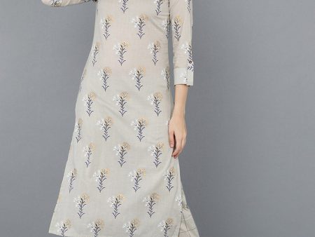 Women s Beige Cotton Straight Kurta set - Rasiya Cheap