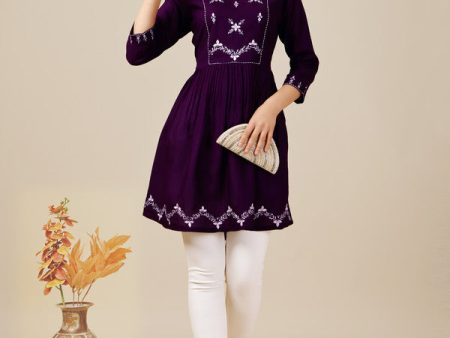 Malishka Women s Embroidered A-Line Purple Tunic Fashion