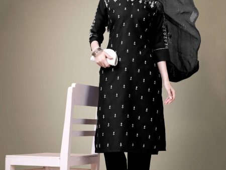 Aastha Fashion Women s Black Cotton Blend Embroidery & Sequence Work Kurta with Trouser & Dupatta Hot on Sale